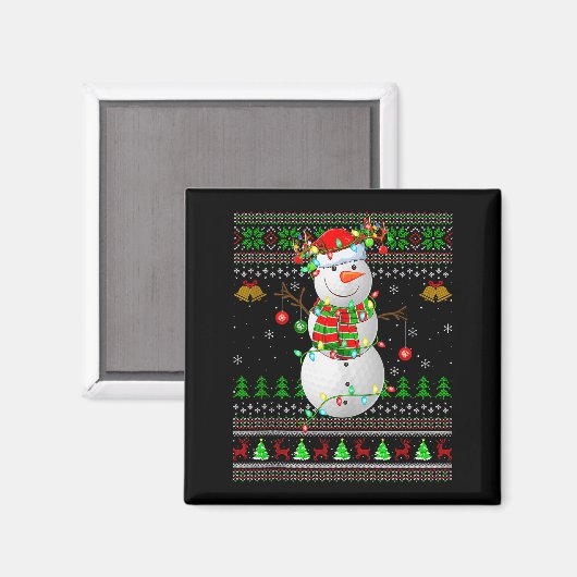 Golf Snowman Ugly Christmas Sweaters Golfing Golfe Magnet (Vorderseite/Rückseite)