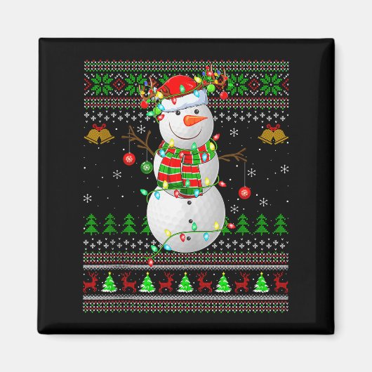 Golf Snowman Ugly Christmas Sweaters Golfing Golfe Magnet (Vorne)