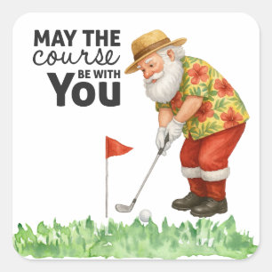 Golf Sommer Weihnachten mit dem Weihnachtsmann Gol Quadratischer Aufkleber