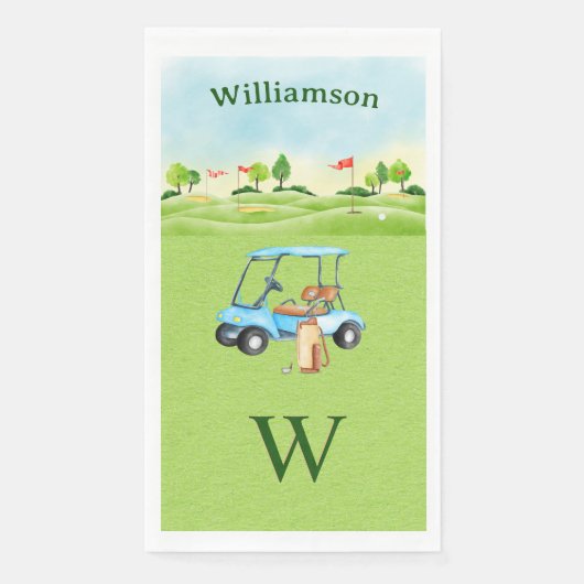 Golf-Spaßkurs-Wagen-Monogramm-Name   Serviette (Vorderseite)