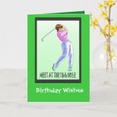 Golf spielende Geburtstagskarten, Damenspieler Karte (Gelbe Blume)