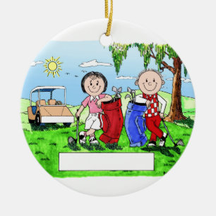 Golf spielende Paare - personalisierter Cartoon Keramikornament