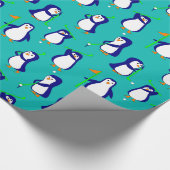 Golf spielende Pinguine auf Blau Geschenkpapier (Ecke)