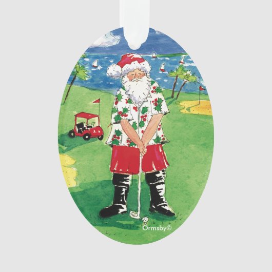 Golf spielende Weihnachtsverzierung Sankt Ornament (Vorderseite)