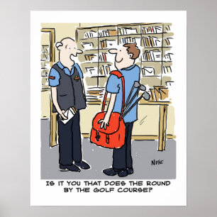 Golf spielender Briefträger liebt Golf Cartoon Poster