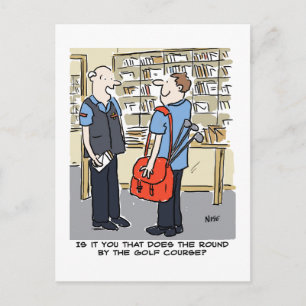 Golf spielender Briefträger liebt Golf Cartoon Postkarte