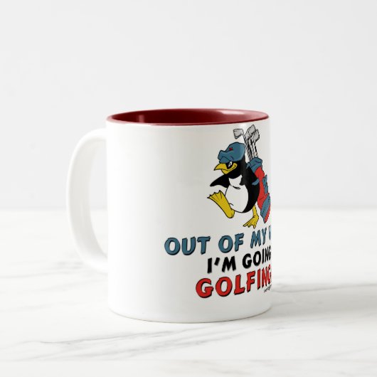 Golf spielender Pinguin Zweifarbige Tasse (Vorderseite Links)