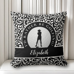Golf-Sport-Silhouette-Name-Muster Schwarz & Weiß Kissen
