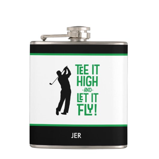 Golf Sports Niedlich Spaß T-Shirt Zitat Black Gree Flachmann (Vorderseite)