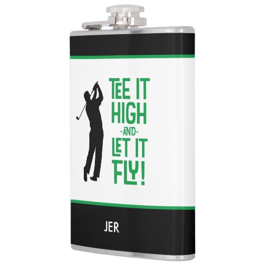 Golf Sports Niedlich Spaß T-Shirt Zitat Black Gree Flachmann (Links)