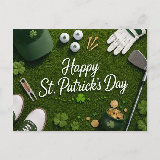 Golf St. Patrick's Day mit Golfball für Golfer Postkarte (Vorderseite)