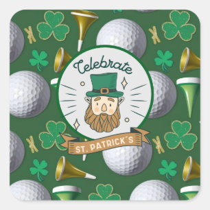 Golf St. Patrick's Day mit Golfball für Golfer Quadratischer Aufkleber
