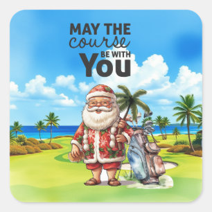 Golf Summer Christmas mit dem Weihnachtsmann unter Quadratischer Aufkleber
