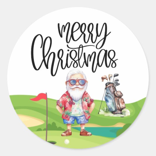 Golf Summer Christmas mit dem Weihnachtsmann unter Runder Aufkleber (Vorderseite)