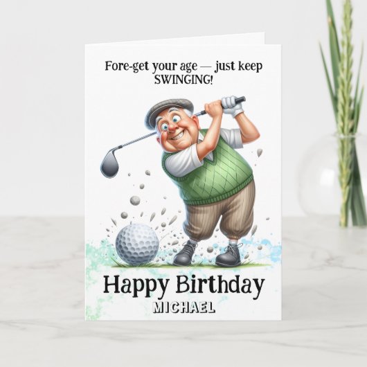 *~* Golf Swinging AP94 Funny Old Man Birthday Card Dankeskarte (Vorderseite)