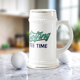 Golf T-Shirt Time Golfing Vater Name Beer Stein Bierglas