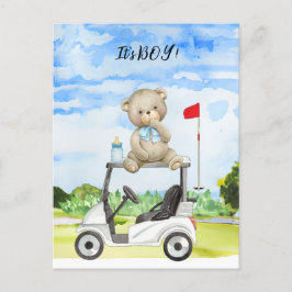 Golf Teddy Bear It's Boy for Baby Shower Invitati Postkarte