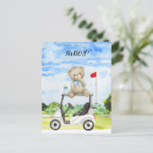 Golf Teddy Bear It's Boy for Baby Shower Invitati Postkarte (Stehend Vorderseite)