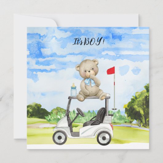 Golf Teddy Bear It's Boy for Baby Shower Karte (Vorderseite)