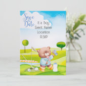 Golf Teddy Bear It's Boy for Baby Shower Napkins Einladung (Stehend Vorderseite)