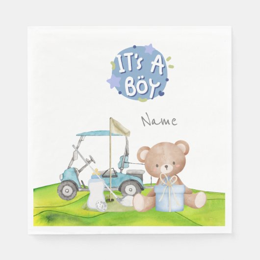 Golf Teddy Bear It's Boy for Baby Shower Napkins Serviette (Vorderseite)