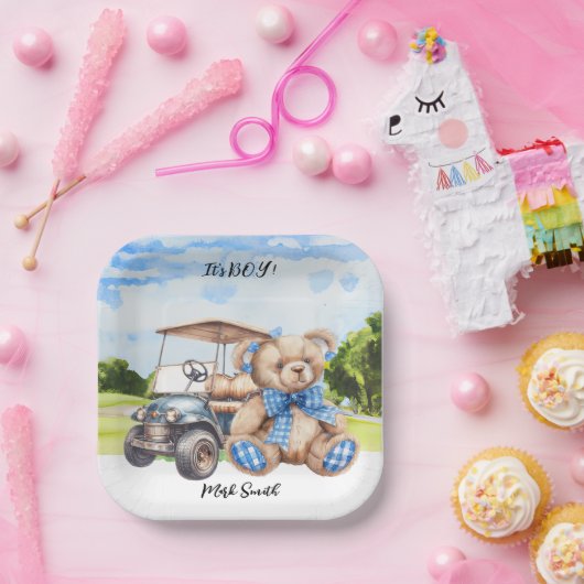 Golf Teddy Bear It's Boy for Baby Shower Pappteller (Party)