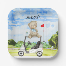 Golf Teddy Bear It's Boy for Baby Shower Pappteller