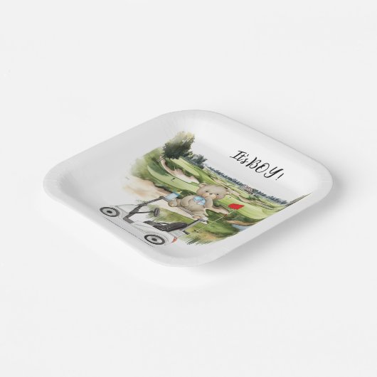 Golf Teddy Bear It's Boy for Baby Shower Pappteller (Gewinkelt)