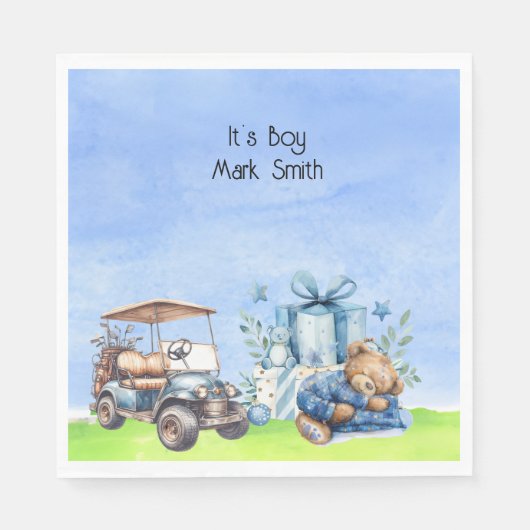 Golf Teddy Bear It's Boy for Baby Shower Serviette (Vorderseite)