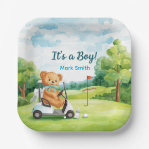 Golf-Teddybär Es ist ein Junge Baby-Party Serviett Pappteller