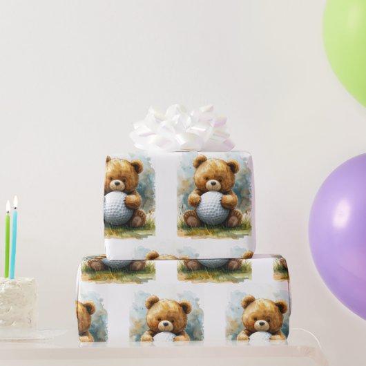 Golf-Teddybär hält Golfball Geschenkpapier (Partygeschenke)