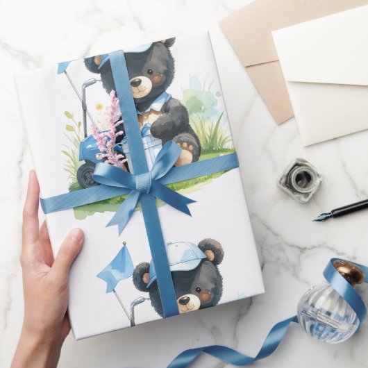 Golf-Teddybär mit Golfwagen auf Grün Geschenkpapier (Schenken)