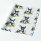 Golf-Teddybär mit Golfwagen auf Grün Geschenkpapier (Ungerollt)