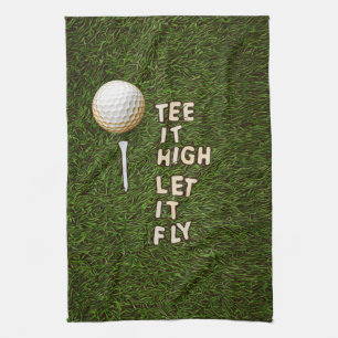 Golf Tee es hoch, lass es fliegen mit Golfball und Geschirrtuch