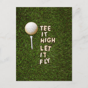 Golf Tee es hoch, lasse es fliegen mit Golfball un Postkarte