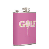 Golf Tee Logo Raute Rosa Damen karierter Name Flachmann (Rechts)