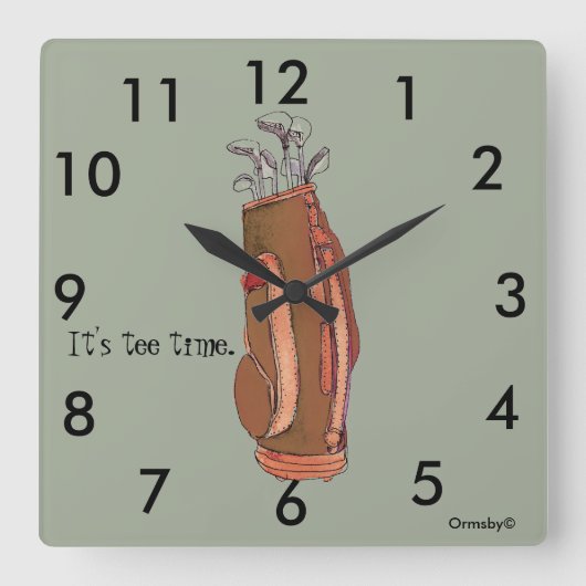 Golf Tee Time Square Wall Uhr (Vorderseite)