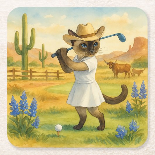 Golf Texas Birthday Themed for Cat Lovers  Rechteckiger Pappuntersetzer (Vorderseite)