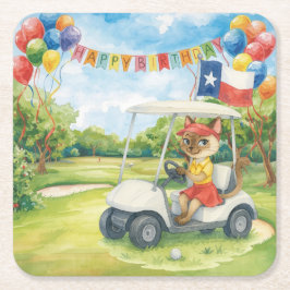 Golf Texas Thema für Cat Lovers Square Paper Co Rechteckiger Pappuntersetzer