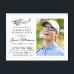 Golf Thema 40. ÜBERRASCHUNG Geburtstagsparty Foto Einladungspostkarte<br><div class="desc">Eleganter Schwarz-Weiß Geburtstag Einladung für einen Golfer. Die Spitze der Einladung ist mit Golf-Accessoires dekoriert - ein Golfclub, Golf-Ball, Hut und Handschuhe. Das Aquarelldesign schafft eine traditionelle und klassische Ästhetik. Ideal für einen Geburtstagsbash im Club oder eine GRILLEN im Hinterhof. Der gesamte Text ist leicht zu bearbeiten. Erstellen Sie die...</div>
