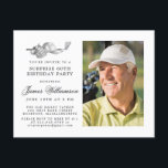 Golf Thema 60. ÜBERRASCHUNG Geburtstagsparty Foto Einladungspostkarte<br><div class="desc">Eleganter Schwarz-Weiß Geburtstag Einladung für einen Golfer. Die Spitze der Einladung ist mit Golf-Accessoires dekoriert - ein Golfclub, Golf-Ball, Hut und Handschuhe. Das Aquarelldesign schafft eine traditionelle und klassische Ästhetik. Ideal für einen Geburtstagsbash im Club oder eine GRILLEN im Hinterhof. Der gesamte Text ist leicht zu bearbeiten. Erstellen Sie die...</div>