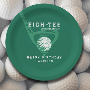 Golf-Thema 80. Geburtstag Party Name Modern Green Pappteller