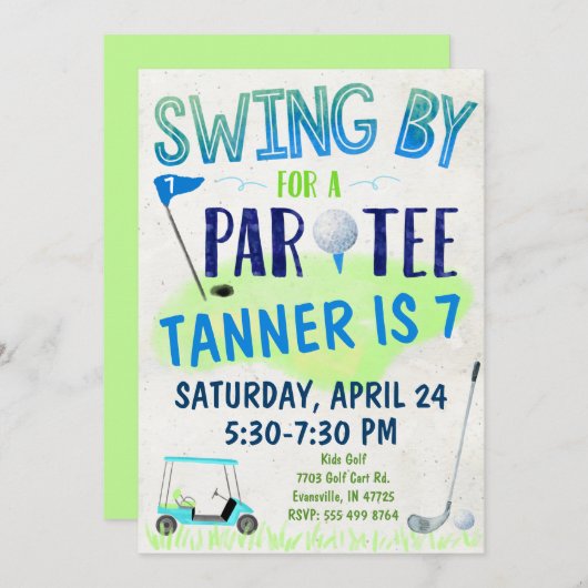 Golf Thema Birthday Einladung (Vorne/Hinten)