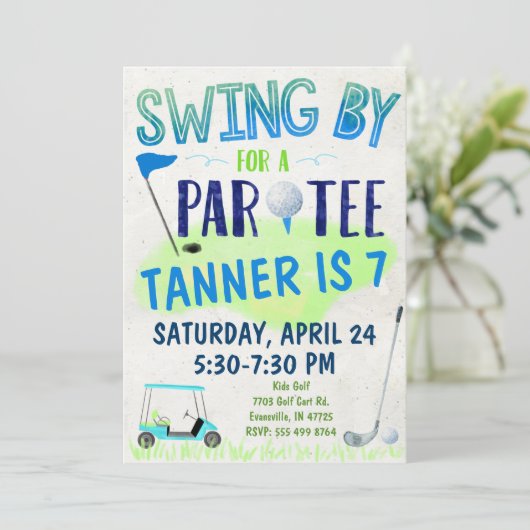 Golf Thema Birthday Einladung (Stehend Vorderseite)