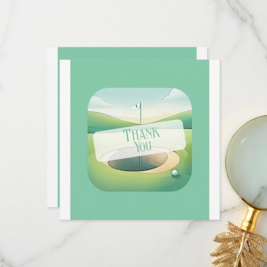 Golf Thema Danke Karte | Flat Option (Vorderseite/Rückseite Beispiel)