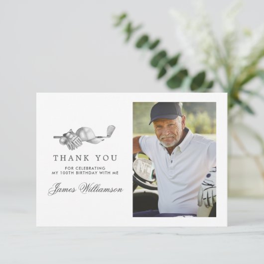 Golf Theme 100. Geburtstag Foto Dankeskarte (Stehend Vorderseite)