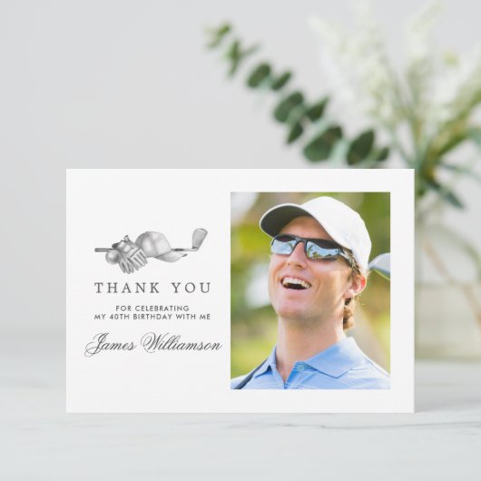 Golf Theme 40. Geburtstag Foto Dankeskarte (Stehend Vorderseite)