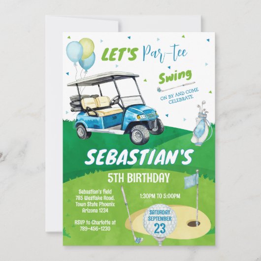 Golf Theme Birthday Party Einladung (Vorderseite)