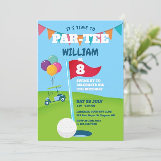 Golf Theme Birthday Party Einladung (Stehend Vorderseite)