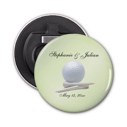 Golf Theme Hochzeit Grünen Namen und Datum Flaschenöffner (Vorderseite)